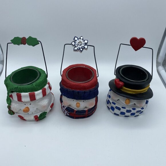 Set Of 3 Snowman Votive Candle Holders Christmas Winter Holiday Snowmen - Picture 1 of 16
